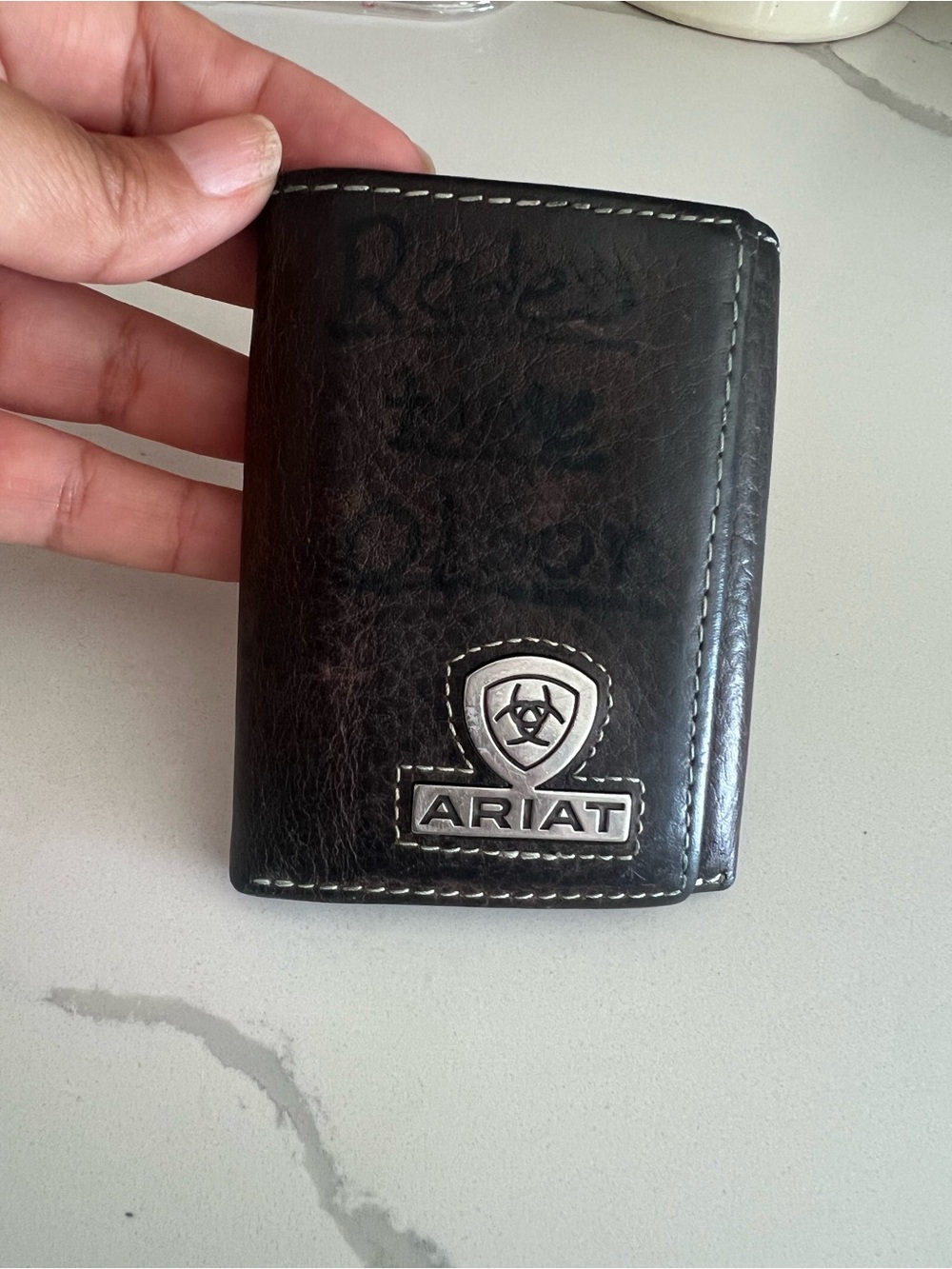 Ariat Black Leather Trifold Card Holder with Metal Logo